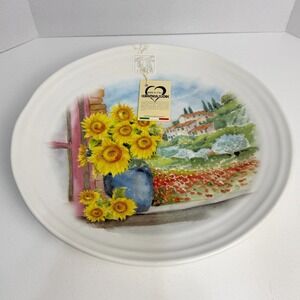 Ceramica Cuore Sunflower Large Serving Platter Made in Italy White Tuscan Decor